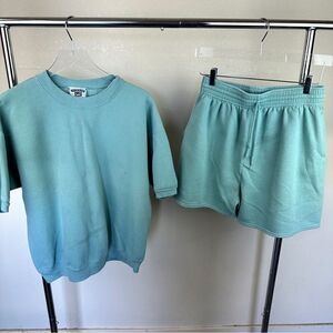 Vintage Lee Cotton Green Sweatshirt Shorts Set Tee Shirt XL Woman's 1980s